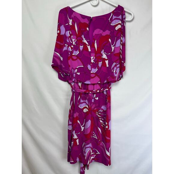 Trina Turk Women Medium Pink/Red Floral Print Short Sleeve Hippie Chic Dress - Picture 6 of 10